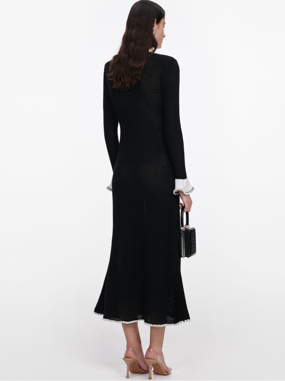 NWOT Self-Portrait BLACK LACE TRIM KNIT MIDI DRESS - Picture 5 of 7